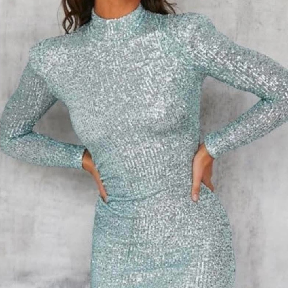 Revolve Nookie Silver Sequin Glam Dress
